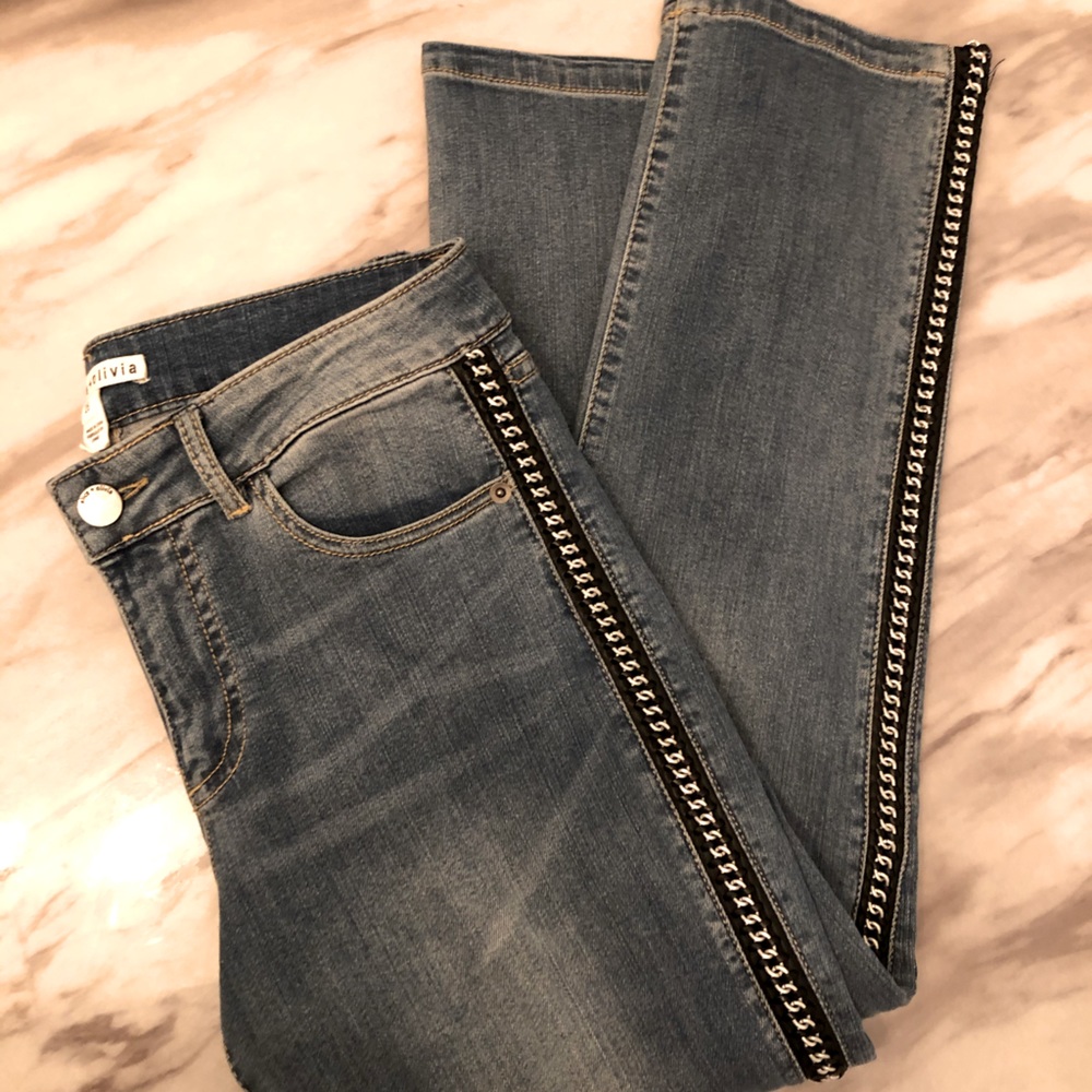 Alice + Olivia leather chain detailed jeans